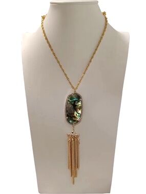 Kendra Scott Rayne Necklace Abalone Shell Tassel Long Goldplated Chain 2437